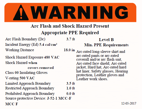 Arc Flash Warning Label