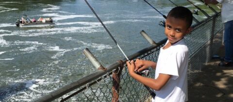 Fishing on Lock wall kid