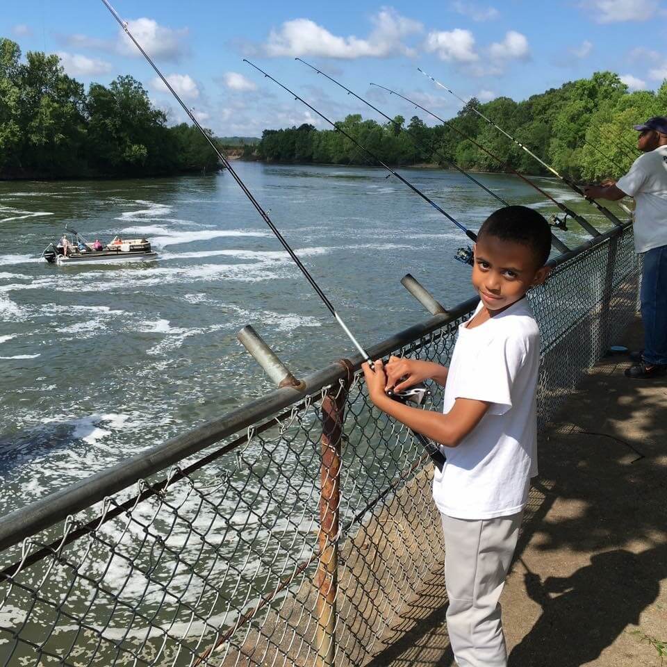 Fishing on Lock wall kid