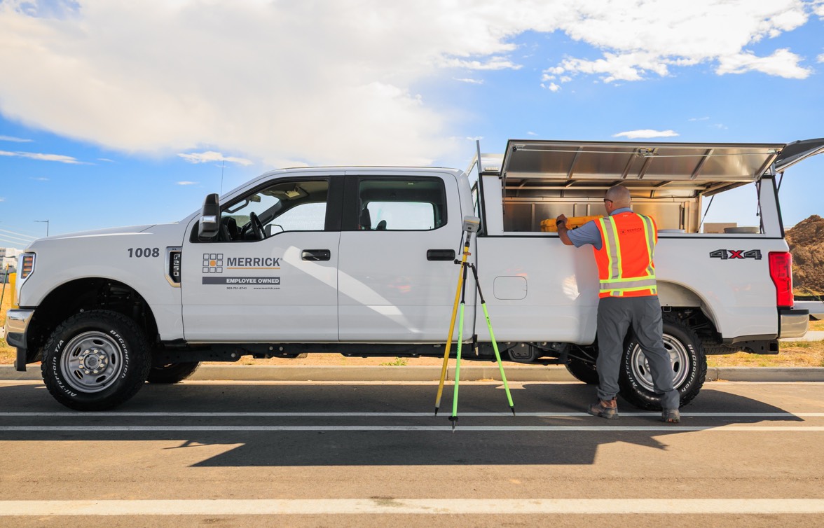professional land surveying engineer work truck